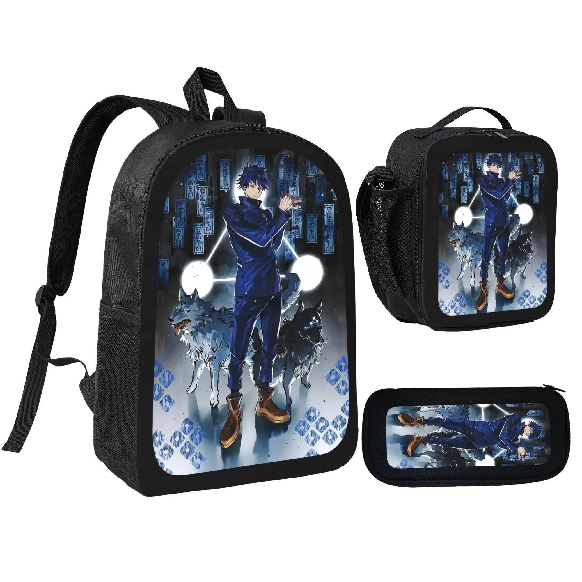 JJK Fans’ 3-Piece School Set - Spacious Backpack, Insulated Lunch Bag & Scratch-Resistant Fabric, Thoughtful Gift Choice