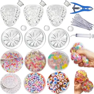 Pressure ball making kit, TPR soft ball making kit, with 3 strawberry-shaped and 3 dumpling-shaped blank ball skins, 6 types of fillers, air pump, and tie tape making tools, DIY adult pressure balls, transparent squeeze balls