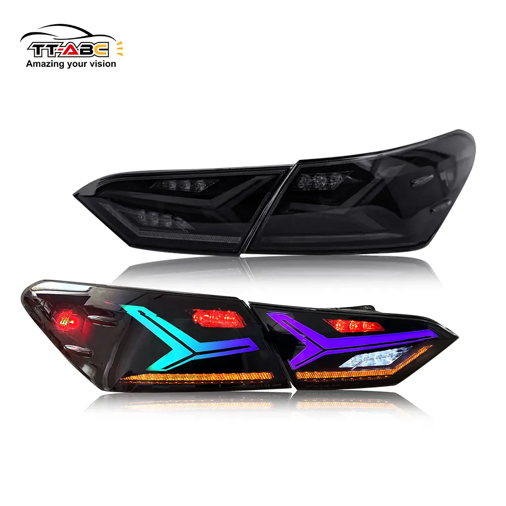 TT-ABC RGB Tail Car Lights with Blinker Lights, Rear Lamp Assembly for 2018-2024 Toyota Camry 8th Gen, Car Light