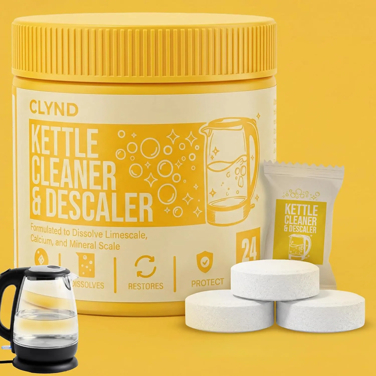 Electric Kettle Descaler Cleaner Tablets, 24-Pack Water Distiller Cleaner, Hard Water Limescale Remover, Dual Sulfamic and Citric Acid For Cleaning Coffee Machine, Ice Maker, Tea Maker