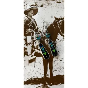 Stone Inlay Dangling Earrings - Sterling Silver - Native Handmade - Gilbert Smith (artist)
