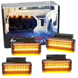 iJDMTOY 4pc Black-Out Smoked Lens Amber Yellow Full LED Front Grille Clearance Light Kit For Toyota 2022-up Tundra (Excluding TRD Pro)