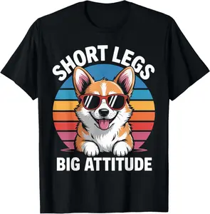 100% Cotton Short Legs Big Attitude Funny Corgi Dog T-Shirt