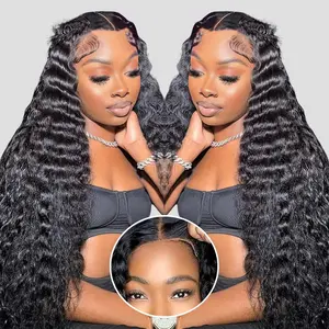 Ready to Wear 6x4 Water Wave Glueless Lace Front Wig Natural Color Deep Wave Human Hair Wig Pre plucked 5x5 Transparent Lace wig