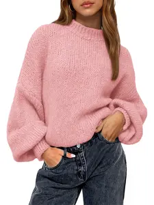 BTFBM Women's Pullover Sweaters Fall Winter  Crew Neck Lantern Long Sleeve Casual Oversized Knit Sweater Tops