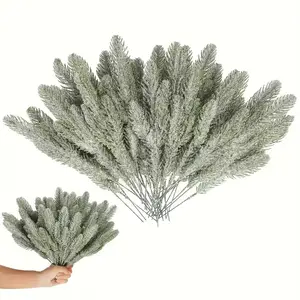 24 Pcs Christmas Decorations Artificial Snowflakes DIY Branches 10 Inch Flocked Pine Needles Garland Craft Supplies