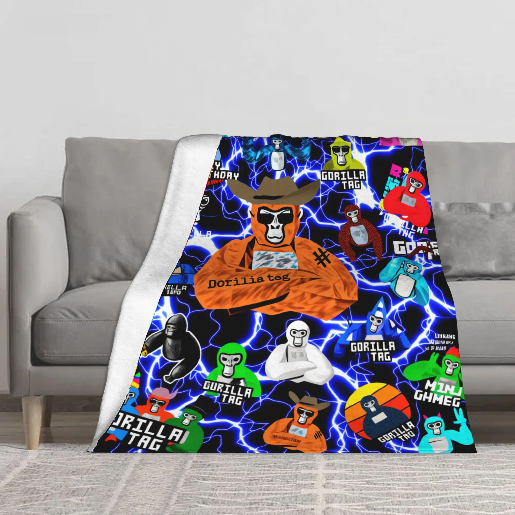 Gorilla Tag Game Theme Flannel Blanket - Flannel Cloth, Multi-Sizes, Soft Cozy Lightweight Throw for Bed/Couch, Home Décor, Indoor Use, Housewarming Gift
