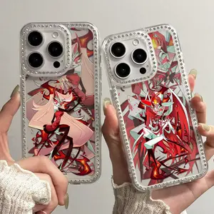 Hazbin Hotel II phone case for iPhone 17/16/15/14/13/12/11/Pro/max/plus/AIR,Drop-proof and shockproof,  Full-coverage double-sided diamond glitter PC Acrylic back with TPU soft-edged cover Protection Protective Cellphone Smartphone Casing Protector hazbin