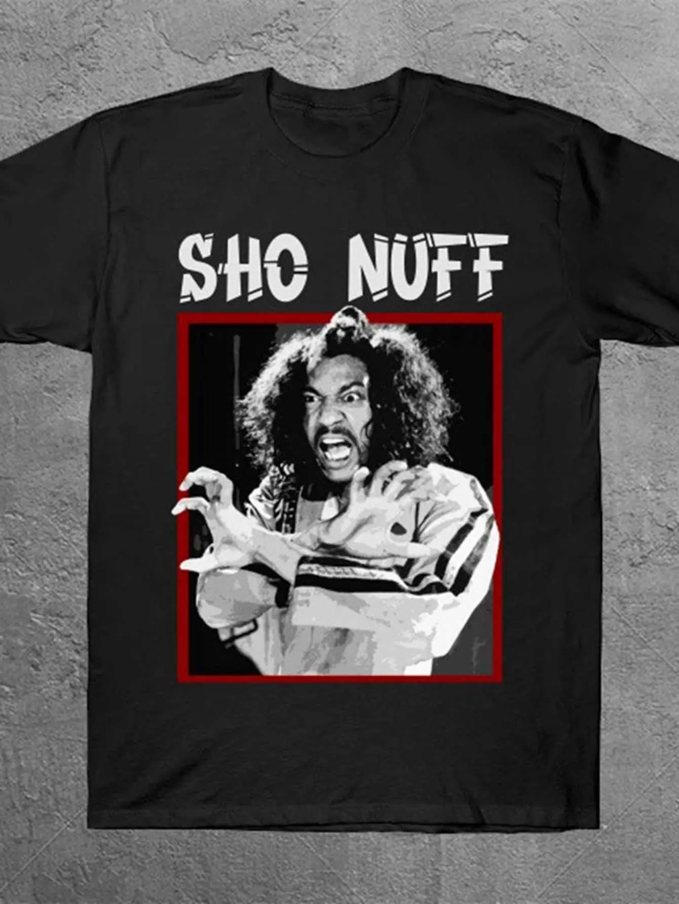 Men's Plus Size SHO NUFF Cotton Knit T-Shirt - Menswear Round Neck Short-Sleeve Top, Stretch Fabric, Striking Typography, Black-and-White Action Photography, Everyday Casual Wear