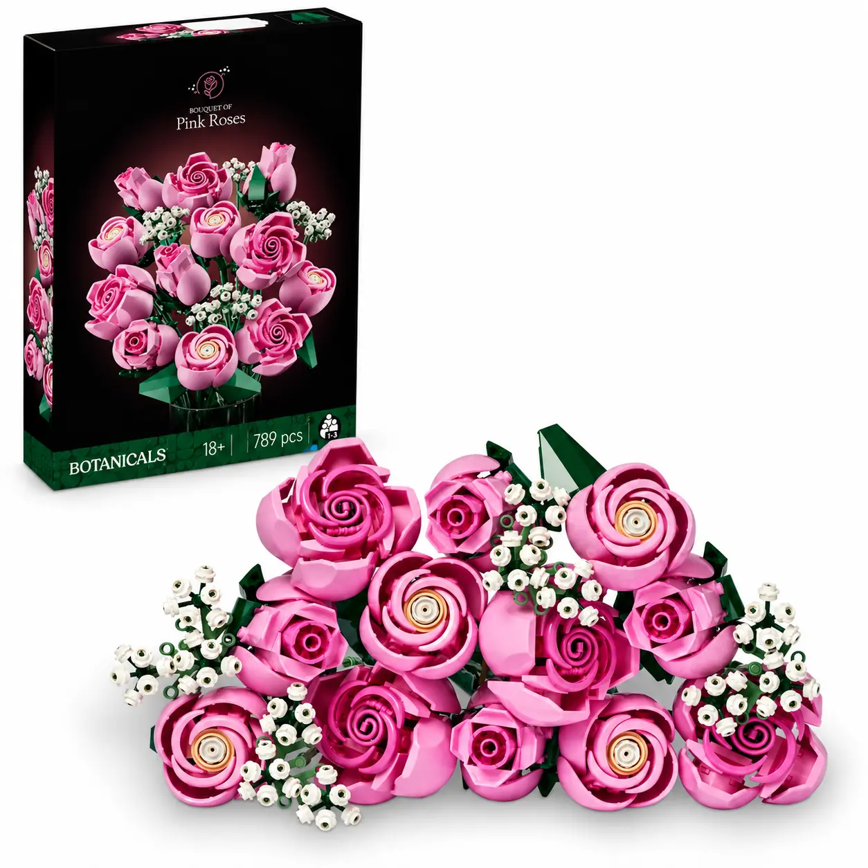 Pink Roses Botanicals Bouquet of Pink Roses 789 pcs 18+ Building Kit for Adults