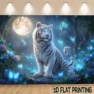 2D Flat Banners 1pc White Tiger and Butterfly  Theme designfor parties, events and home decor, perfect for living rooms