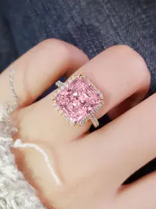 1 PC Fashion Pink Cubic Zirconia Artificial Gemstone Ring For Women For Wedding Engagement Anniversary Party Jewelry Valentine's Day Gift
