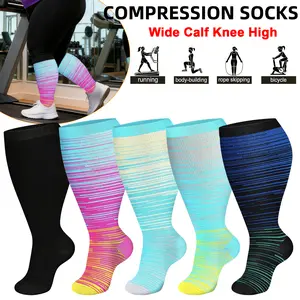 Plus Size Compression Socks for Women & Men,1Pair Wide Calf Knee High Socks,Graduated Support, Circulation Breathable & Comfortable for Athletic Running Cycling Mother's Day Gifts