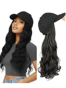 Women's Long Curly Hair Wig Cap Baseball Hat, Synthetic Material Wigs, Fashionable Micro Curl Design, All-Season Wear, Perfect for Women Seeking Stylish Comfort