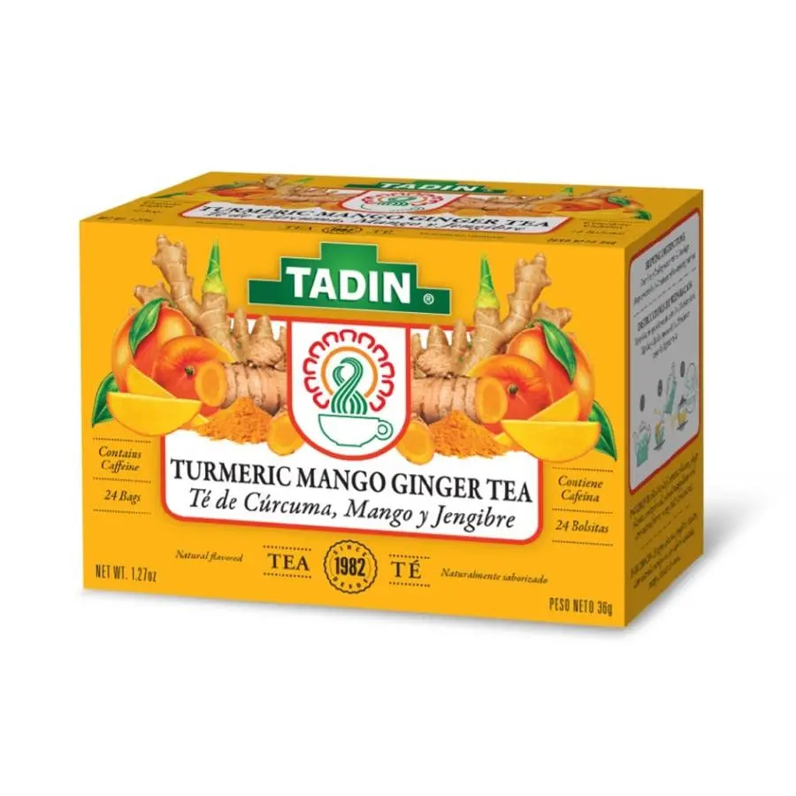 Tadin Speciality Fruity Turmeric Ginger Black Tea Herbal Blend Beverage - Caffeine Boost, 24-Count Boxes (Pack of 6)