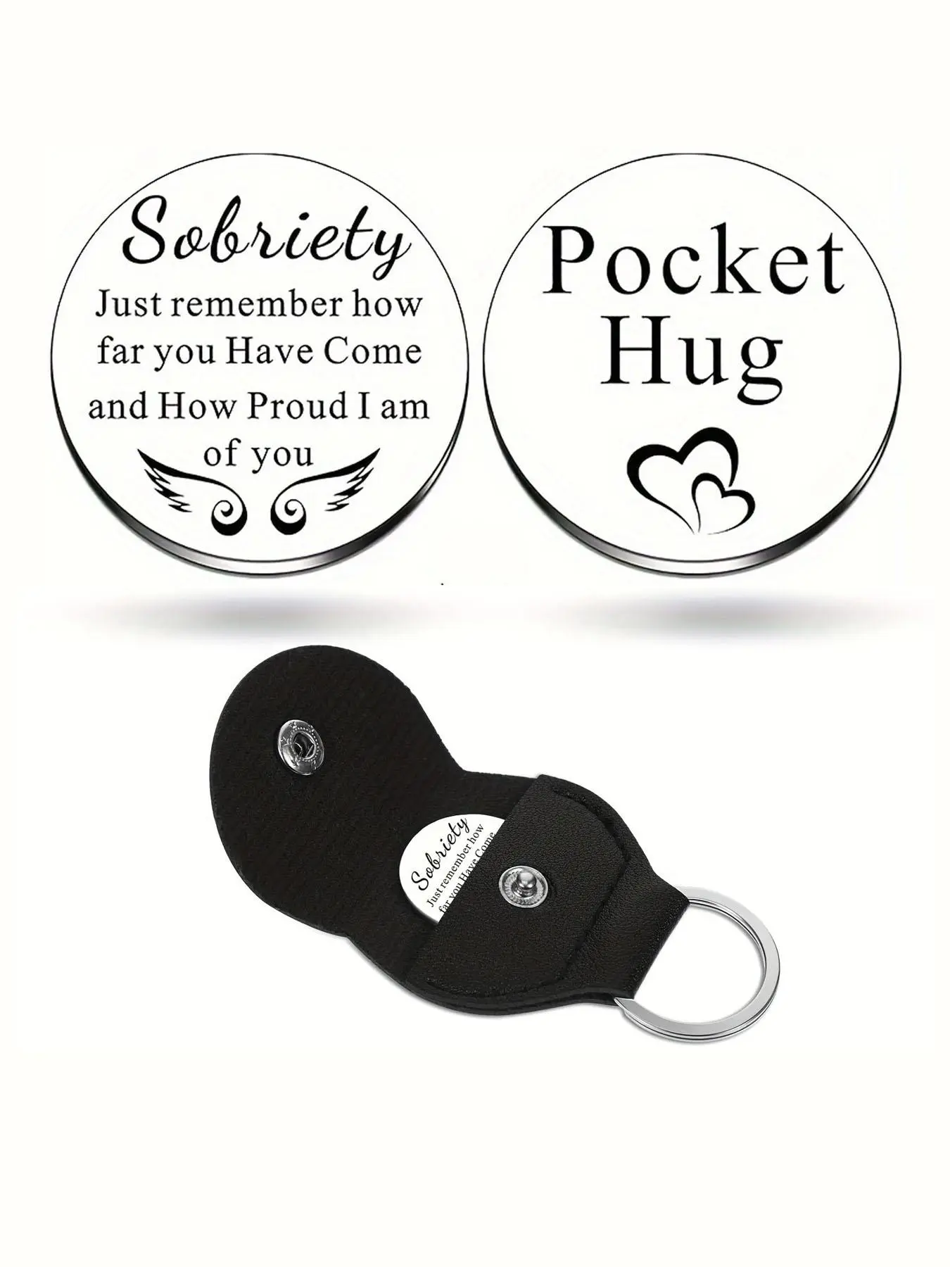 Stainless Steel Pocket Hug Token Keychain, Inspirational Sobriety Gift, No Batteries Required, Keychain for Men and Women, Stylish Keychain