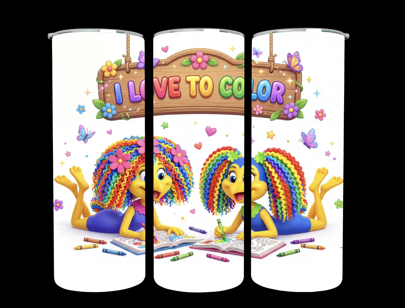 Noonimals “I Love To Color” 20oz Stainless Steel Tumbler - Featuring Bernadette and Bernice