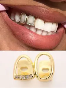 Unisex Hollow Out Design Rhinestone Hip-Hop Side Tooth Guard, Copper Material, Plain Pattern, Daily Wear, All Seasons