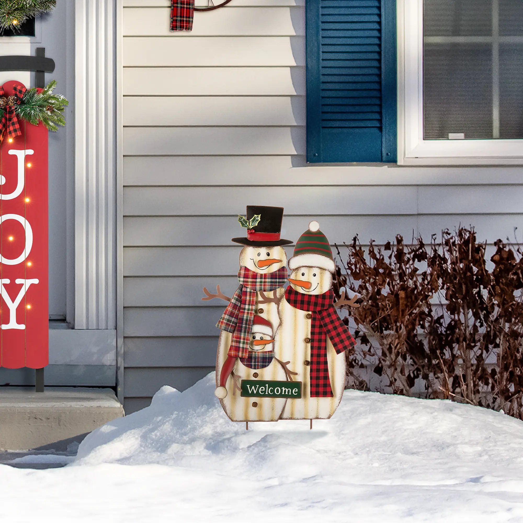 Glitzhome 30"H Metal Christmas Snowman Family Yard Stake or Standing Decor or Hanging Decor (KD, Three Function)
