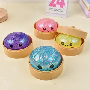 Glitter Smiling Dumpling Squishy Toy – Soft TPR Stress Relief Fidget Toy for Kids & Adults, Cute Emoji Squeeze Ball with Steamer Case, Perfect Birthday & Daily Gift