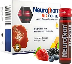 NeuroBion B12 Forte - 10 Vials Liquid Supplement with Vitamin B12 & B6 for Adults US Made Multivitamin Formula