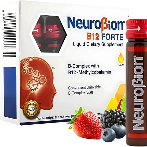 NeuroBion B12 Forte - 10 Vials Liquid Supplement with Vitamin B12 & B6 for Adults US Made Multivitamin Formula