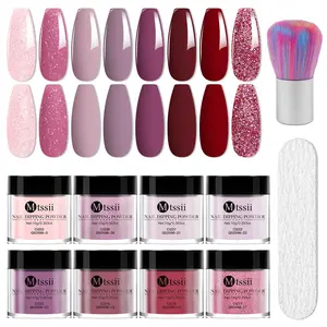 MTSSII 10pcs Nail Dipping Powder Set, 8 Colors Pink Beige Dip Nail Powder Kit with Nail Tools, French Nail Art Design Manicure Salon-quality and User-friendly Ideal Gift for Women