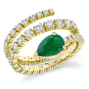 Pear Emerald & Diamond Ring – 18k Gold