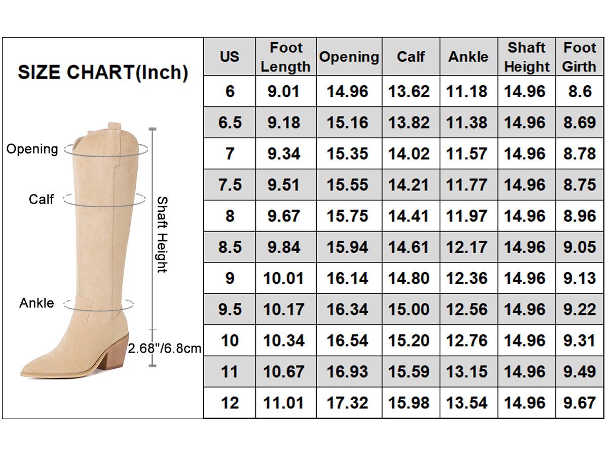 Reitoye Cowboy Boots for Women Embroidery Western Cowgirl Knee High Chunky Heel Boots with Pull-Up Tabs