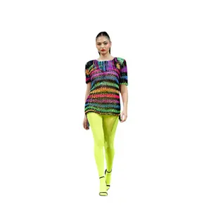 Festival Frenzy Knit Top - Women's Knitwear, Colorful Patterned Design, Short Sleeves, Womenswear, Ideal for Festivals and Events Beach Fit