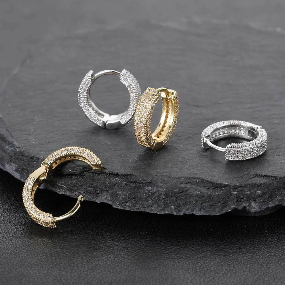 Men's Basic Gold Earrings, Classic Hip-Hop Style Set with Artificial Gemstones, Unisex Casual Fashion Jewelry