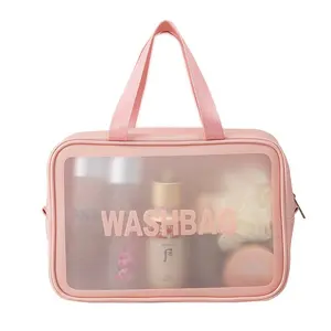 Travel Toiletry Bag,Three-Piece Set Cosmetics Bag, Large Clear Makeup Bags,Transparent Skin Care Bag for Toiletries,Waterproof & Draining,PVC Toiletry Organizer Thickened Wash Bag for Women Men