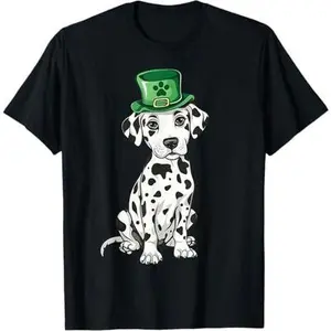 Saint Patricks Day Dalmatian Dog Shamrock Hat Paw Print T-Shirt