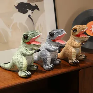 24cm/9.44-inch tall realistic dinosaur plush toy, soft and fluffy stuffed animal, gray/green/yellow, birthday holiday gift, Jurassic enthusiast collectible toy, Halloween Christmas gift, Children's Day gift