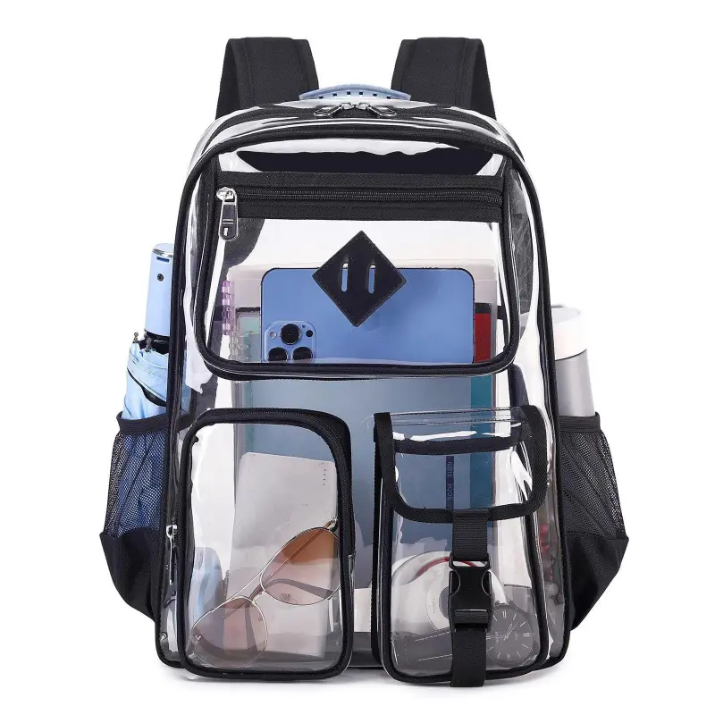 Clear PVC Backpack, Transparent Gym & Sports Backpack with Zipper, Waterproof Shoulder Bag for Hiking, Travel & Stadium Use