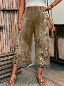 Plus Size Women's High Waist Wide Leg Pants, Flowy Palazzo Trousers with Pockets, Casual Loose Fit Drawstring Lounge Pants Bottom