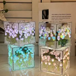 Creative Diy Tulip Flower Sea Cube Three-Dimensional Small Night Lamp Material Package for Girlfriends, Couples Gift