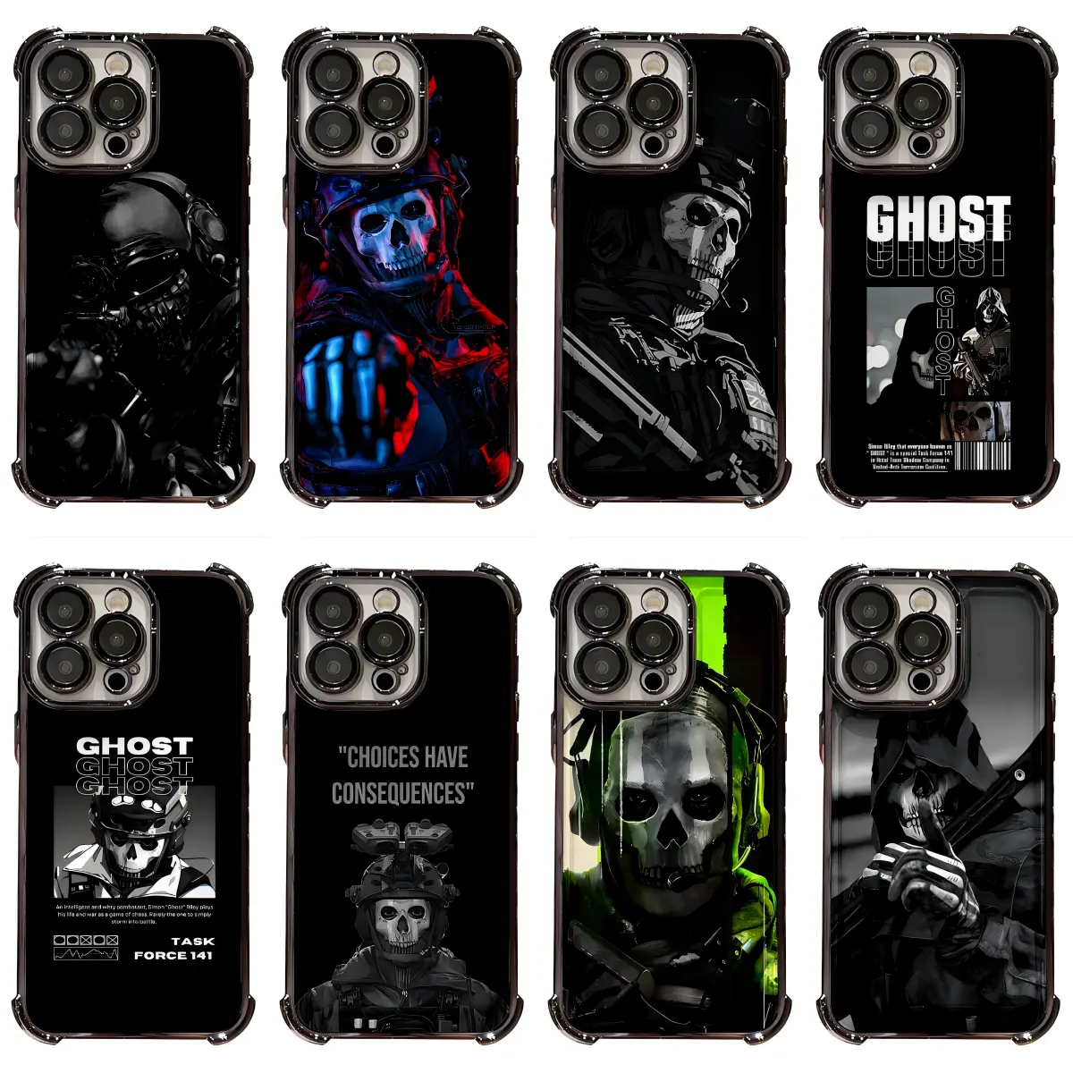 COD Ghost Gaming Phone Case for iPhone 17 16 15 14 13 12 11 Pro Max, Task Force 141 Skull Design, Shockproof Electroplated Protective Cover