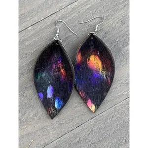Black Rainbow Acid Wash Hair on leather earring