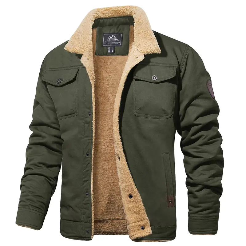 MAGCOMSEN Men's Winter Jacket Sherpa Fleece Lined Cargo Coat Warm Thick Trucker Jacket with Multi Pockets FallFreshness Outdoorfun