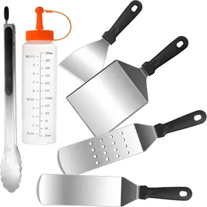 Griddle Accessories Kit 6PCS Stainless Steel Spatula Set Flat Top Grill Tools for BBQ Cooking
