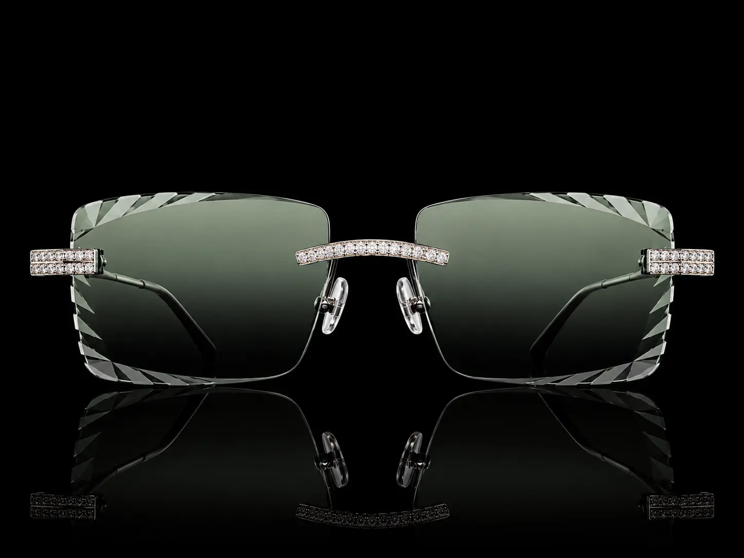 Luxury Rimless Green Moissanite Sunglasses – 925S Designer Frames