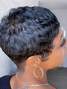 Short Pixie Cut Human Hair Wig straight Wig with Bangs for Women Hair Pixie Cut Wigs Natural Daily Wig