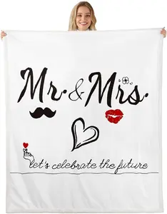Mr Mrs Fleece Throw Blanket for Couples Bride and Groom Wedding Plush Blanket,Black White Funny Quotes Sherpa Blanket,Throw 50x60 Inch