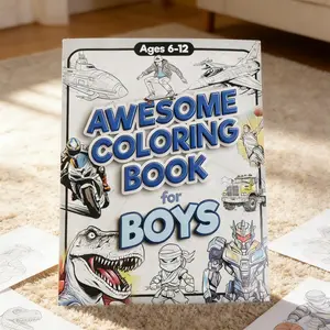 Awesome Coloring Book for Boys, Dinosaur Robot Skateboard Fighter Jet Themes, Creative Drawing Book for Teenage Boys, Birthday Gift