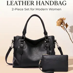 Women's Travel Tote Bag with Zipper Pouch - Personal Item Carry On - Fits 14" Laptop - Black/Brown