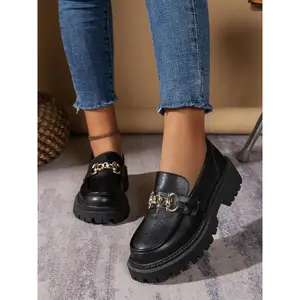 Thick Sole-on Loafers, Casual Solid Color Platform Loafers Daily Wear, Fashion Chunky Shoes Party, Daily Clothing Decor, Trending Shoes