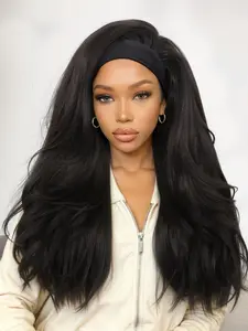 26 Inch Yaki Wavy Headband Wigs for Women, Kinky Straight Headband Wig, Layered Blowout Texture, Lightweight Glueless Half Wig