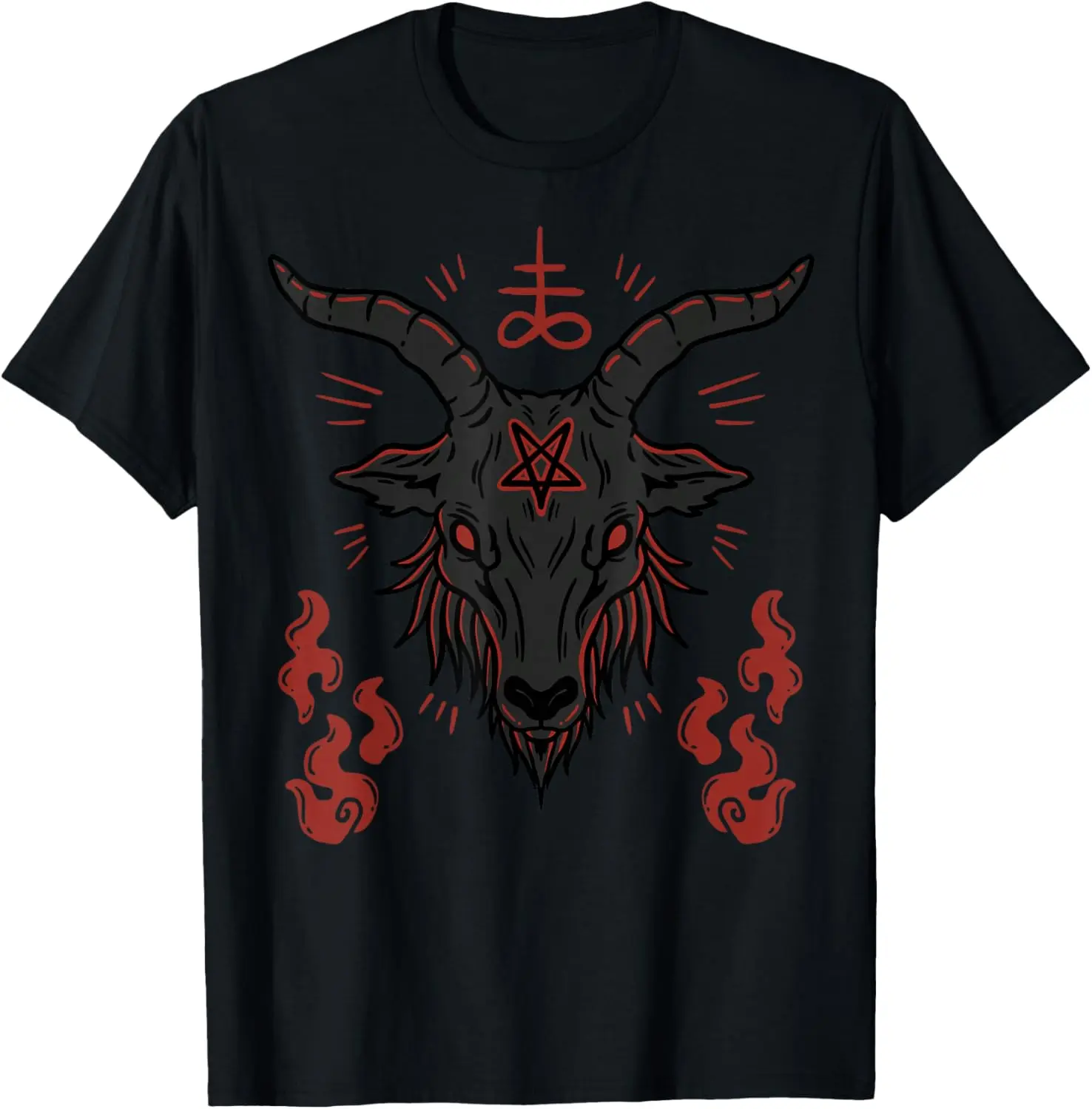 Men's Occult Baphomet Graphic T-Shirt - 100% Natural Cotton Casual Menswear, Soft Fabric, Short Sleeve Round Neck, Sports Streetwear, Ideal for Sensitive Skin, Tshirt, Top, Tops, Shortsleeve, Fashion, Moisture Absorbent, Soft Cotton, Regular Fit, Machine,