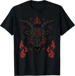 Men's Occult Baphomet Lucifer Sigil Goat Satanic Graphic Soft T-Shirt, Natural Cotton Short-Sleeve, Regular Fit Fashion Streetwear Casual Menswear Top,summervibes